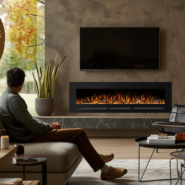 Prismaster ...keeps your home stylish 42 in. Electric Fireplace Insert with Adjustable Flame Colors, Thermostat, Recessed and Wall Mounted, Black
