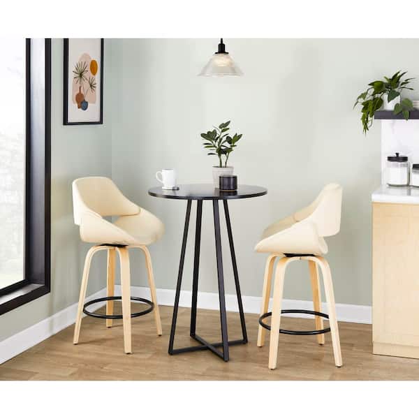 Lumisource Fabrico 26 in. Natural Wood, Cream Faux Leather, and Black Metal Fixed-Height Counter Stool (Set of 2)