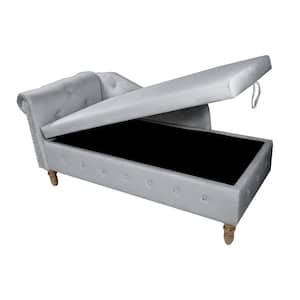 58.26 in. W x 27.9 in. D x 28.3 in. H Gray Linen Cabinet with Velvet Upholstered Chaise Lounge and Pillow