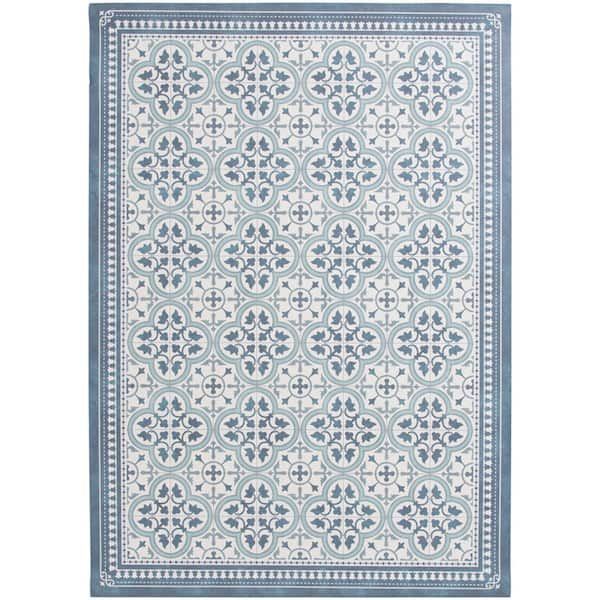 StyleWell Mediterranean Tile Ivory Doormat 3 ft. x 5 ft. Vinyl Area Rug