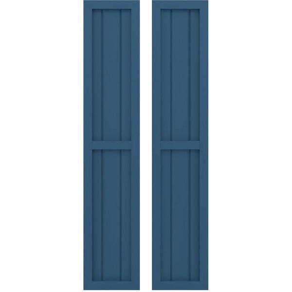 Ekena Millwork 10-1/2 in. W x 60 in. H Americraft 3-Board Real Wood 2 Equal Panel Framed Board and Batten Shutters in Sojourn Blue