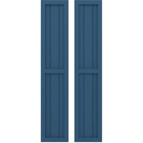 Ekena Millwork 10-1/2 in. W x 64 in. H Americraft 3-Board Real Wood 2 Equal Panel Framed Board and Batten Shutters in Sojourn Blue