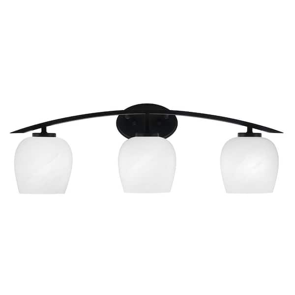 Unbranded Siena 29 in. 3-Light Vanity Light Matte Black with White Marble Glass Shades