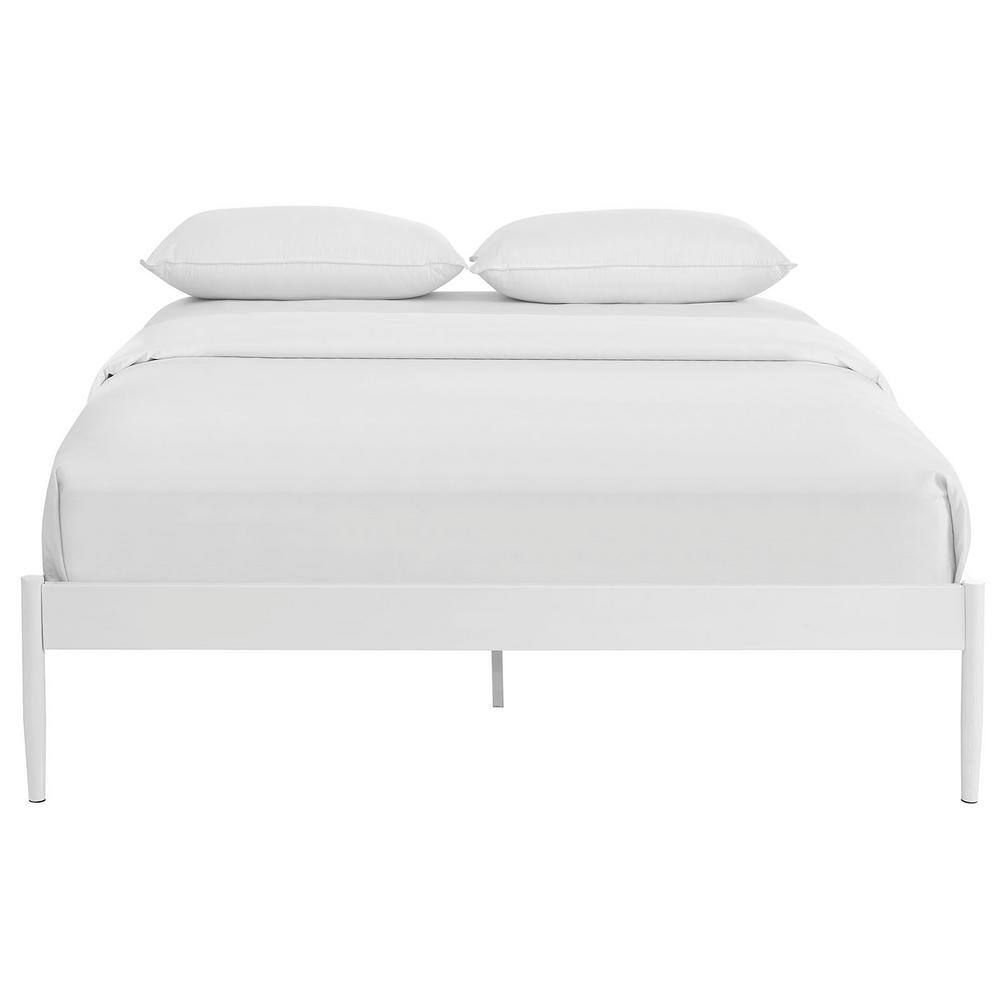Elsie Queen White Upholstered Metal Bed Frame with Slats