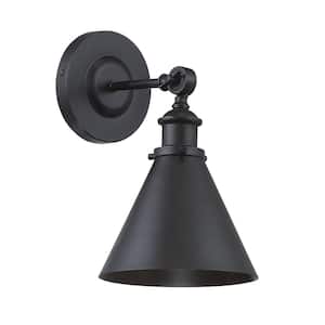Glenn 7 in. W x 12 in. H 1-Light Matte Black Industrial Wall Sconce with Adjustable Metal Shade