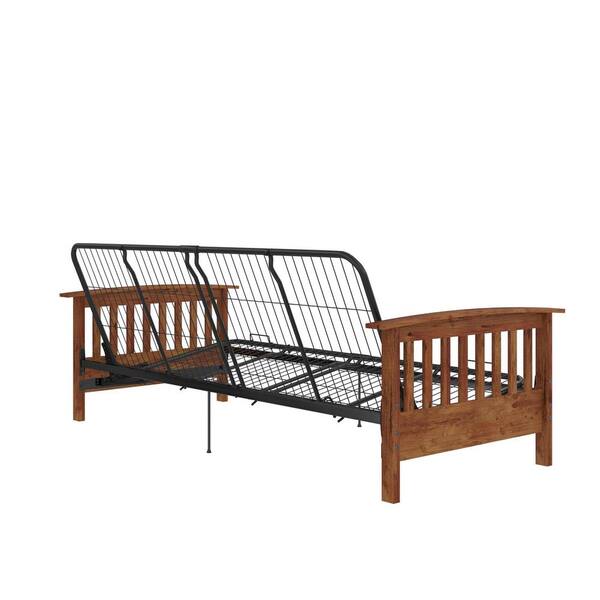 DHP Brixen Cherry Wood Arm Metal Futon Frame with 6 Inch Mattress Full Tan