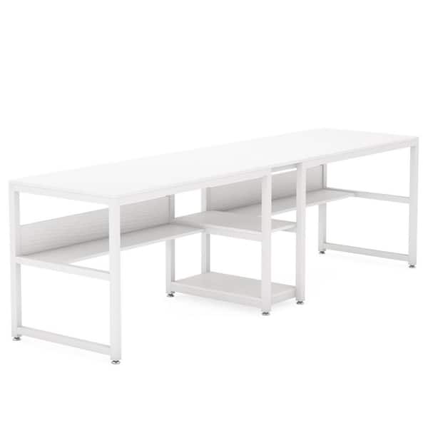 Tribesigns Cassey 78.7 in. Retangular White Wood and Metal Computer Desk Double Desk for 2 Person with Shelf