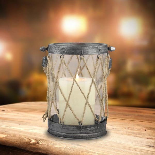Stonebriar Collection 5 in. x 7 in. Vintage Zinc and Twine Nautical Lantern