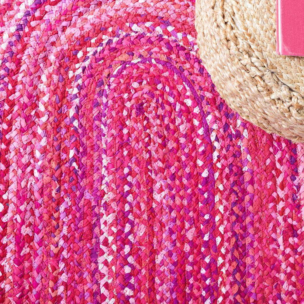 Handmade Pink and Fuchsia Cotton Braided Oval Rug, 3' x 5'