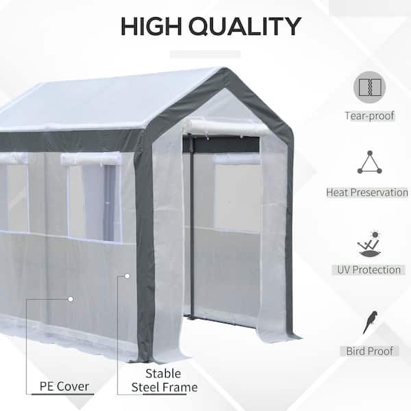 8 ft. x 6 ft. x 7 ft. Walk in DIY Greenhouse, Outdoor Garden Warm Hot House with 4 Windows, 2 Zippered Doors, White