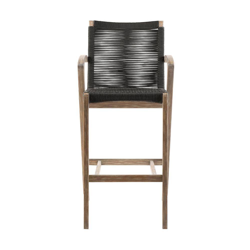 Charcoal Rope and Eucalyptus Wood Outdoor Bar Stool