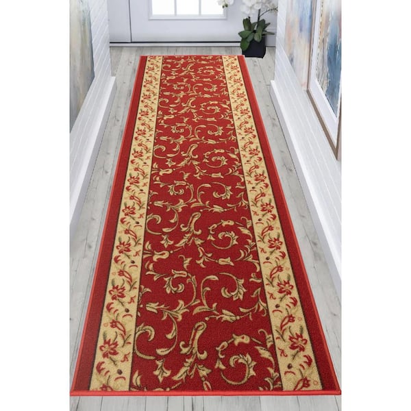 Veronica Cut to Size Red Color 26" Width x Your Choice Length Custom Size Slip Resistant Runner Rug