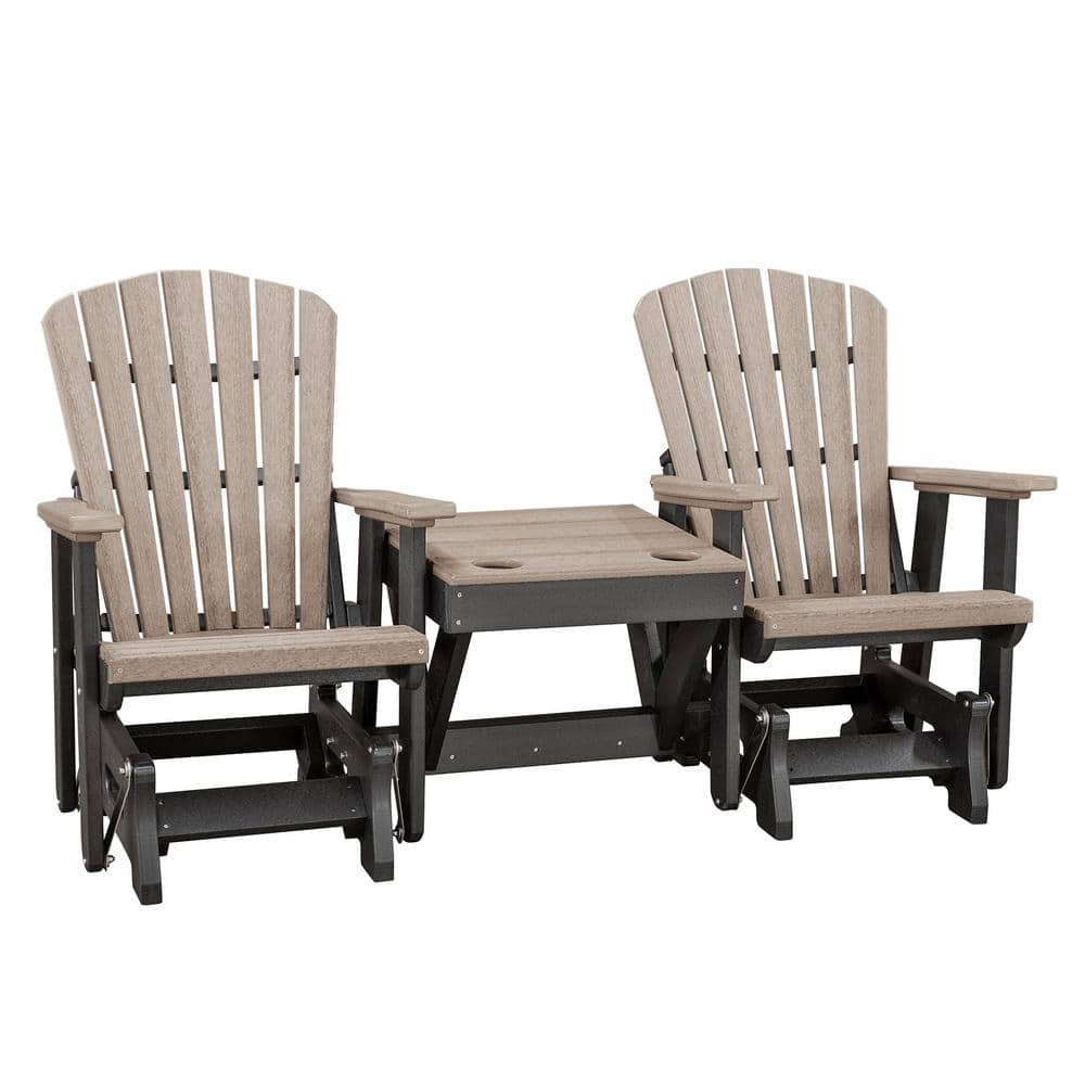 All Poly Black 1-Piece Composite Loveseat Glider with Center Table