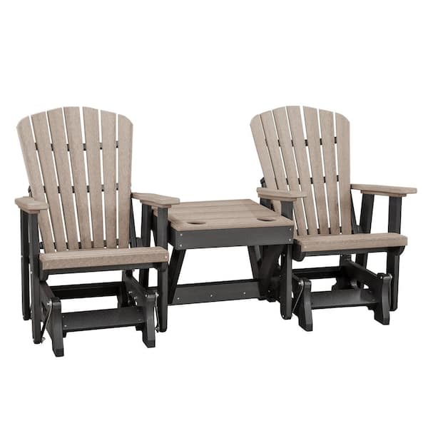 American Furniture Classics All Poly Black 1-Piece Composite Loveseat Glider with Center Table