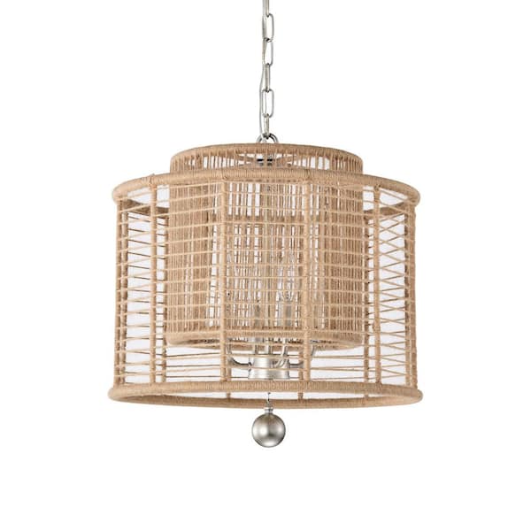 Warehouse of Tiffany Nessale 17.7 in. 4-Light Indoor Beige and Antique Silver Finish Chandelier with Light Kit