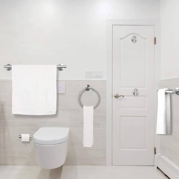 White Bathroom Stainless Steel Towel Hanging Towel Rack Toilet Towel Ring 