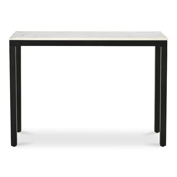 NADAAL STUDIOS Upton 42 in. White Rectangle Marble Console Table with Black Iron Frame