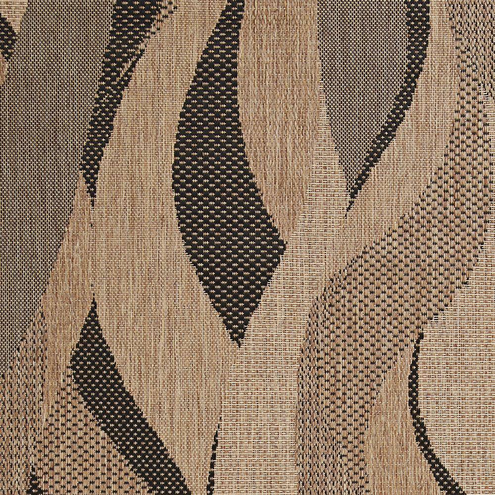 Black and Natural Flat Woven Synthetic Runner Rug