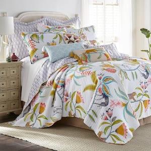 Melina 3-Piece Multi-Color Tropical Floral Cotton Full/Queen Quilt Set