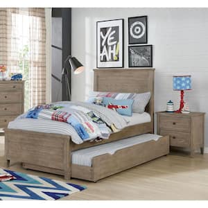 Rampini 3-Piece Warm Gray Twin Wood Bedroom Set, Bed with Trundle and Nightstand