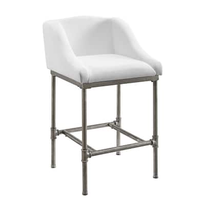 Dillon 35.25 in. Silver Low Back Metal 26 in. Counter Stool with Cream Fabric Seat and Back