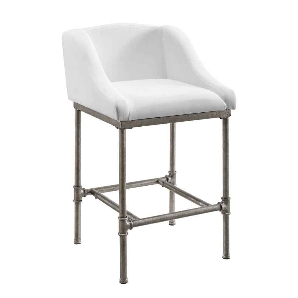 Silver Swivel Metal Counter Stool with White Performance Fabric