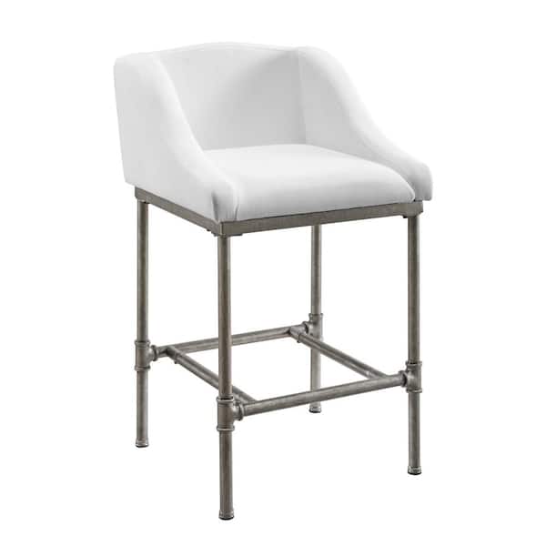 Hillsdale Furniture Dillon 35.25 in. Silver Low Back Metal 26 in. Counter Stool with Cream Fabric Seat and Back