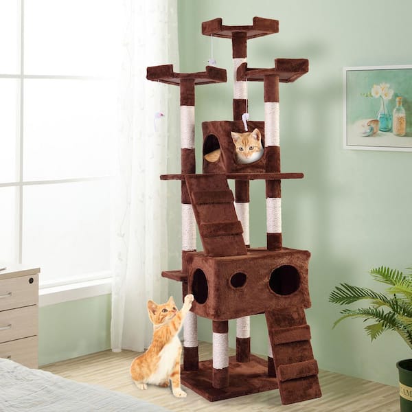 Coziwow 67 In Cat Tree Brown Tower Condo Soft Flannel Covered Cw12t0193 The Home Depot