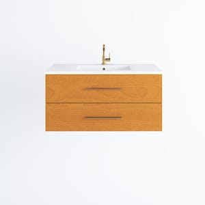 Napa 42 in. W x 20 in. D Single Sink Bathroom Vanity Wall Mounted in Pacific Maple with Acrylic Integrated Countertop