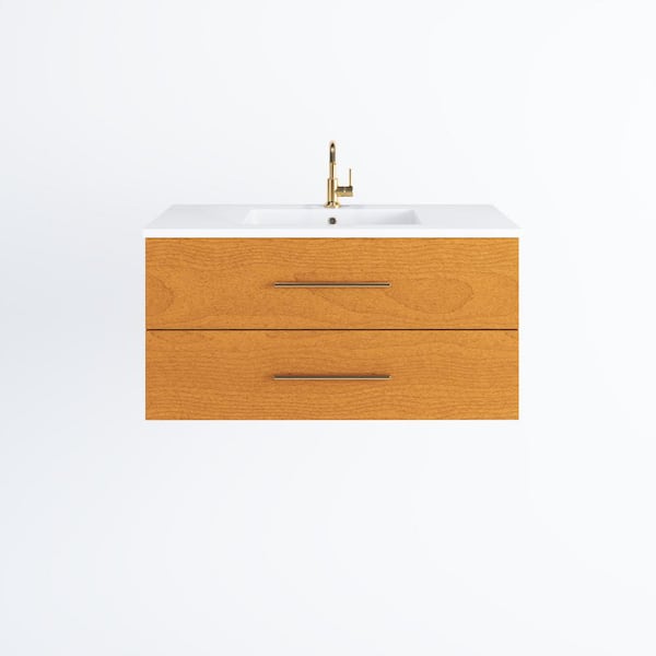 VOLPA USA AMERICAN CRAFTED VANITIES Napa 42 in. W x 20 in. D Single Sink Bathroom Vanity Wall Mounted in Pacific Maple with Acrylic Integrated Countertop