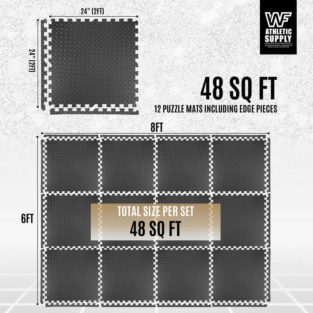 Extra Thick Interlocking Exercise Foam Mats, 3/4-Inch Thickness Gym Flooring Tiles (48 SQ. FT)