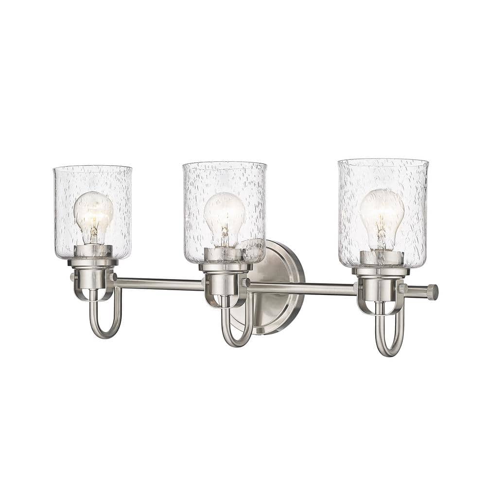 Kinsley 22 in. 3-Light Brushed Nickel Vanity-Light with Clear Seeded Glass 