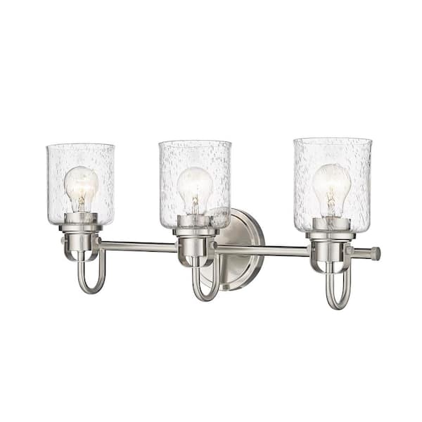 Unbranded Kinsley 22 in. 3-Light Brushed Nickel Vanity-Light with Clear Seeded Glass Shades