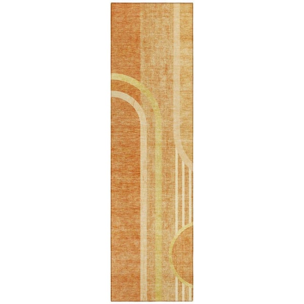 Terra Cotta 2 ft. x 8 ft. Woven Abstract Polyester Runner Indoor / Outdoor Area Rug
