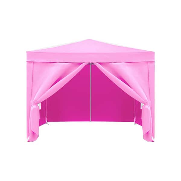 JimsMaison Pink Roof Metal Portable Carport 10 ft. W x 10 ft. D x 8.5 ft. H with 4-Removable Sidewalls and Carry Bag