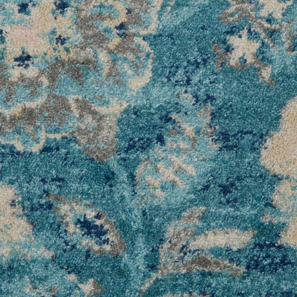 Handmade Turquoise Floral Rectangular Easy-Care Rug 2' x 4'