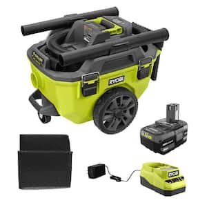 ONE+ 18V Cordless 6 Gal. Wet Dry Vacuum Kit with 4.0 Ah Battery, 18V Charger, and Large Wet/Dry Foam Filters (2-Pack)