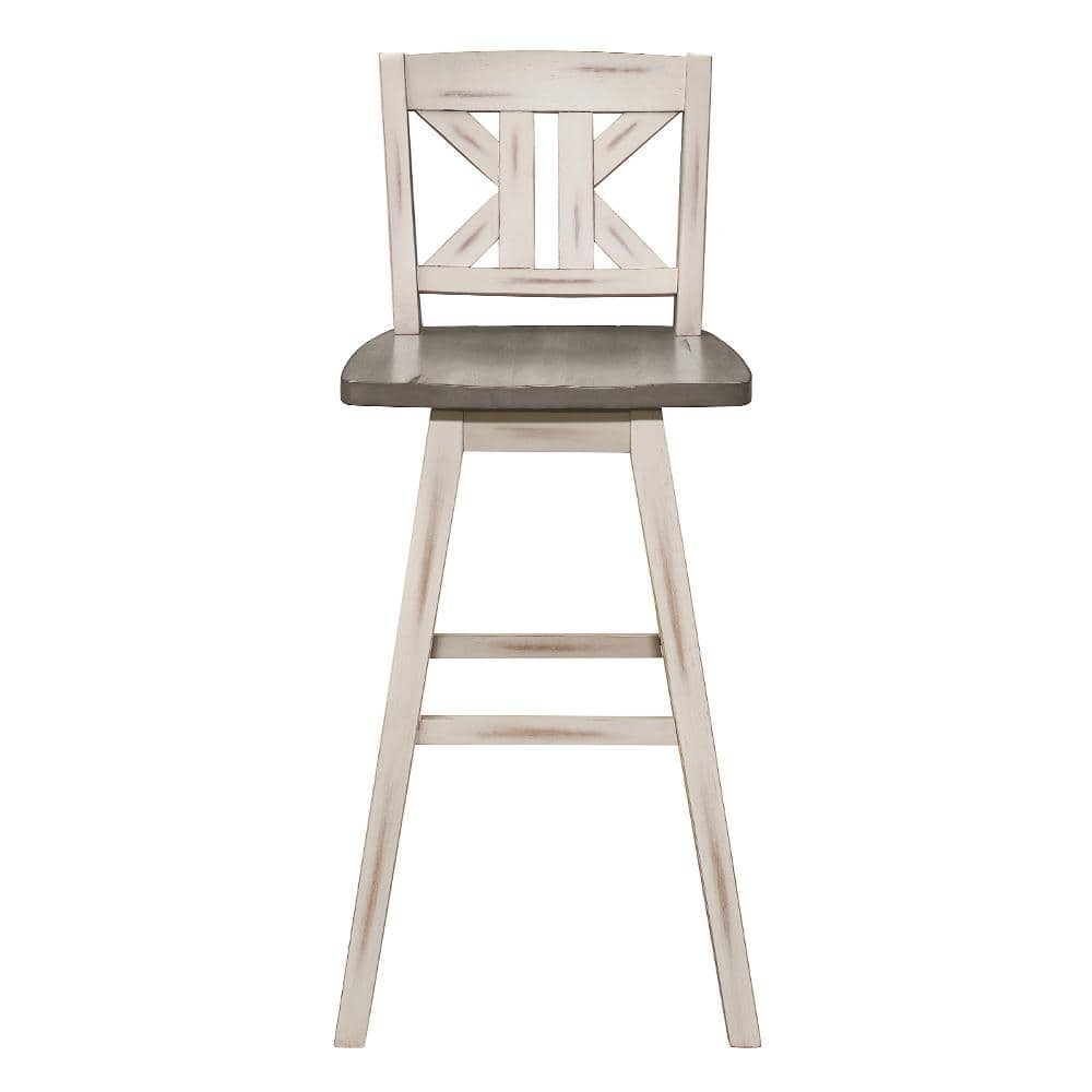Distressed Gray and White Swivel Rubberwood Bar Stool