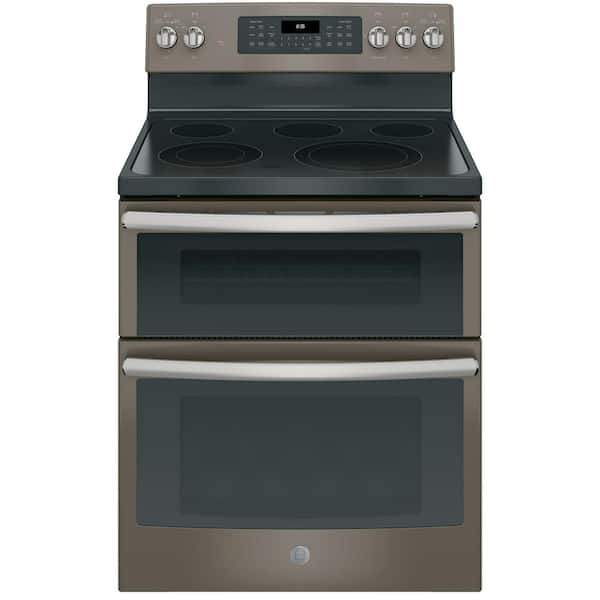 GE 6.6 cu. ft. Double Oven Electric Range with Self-Cleaning and Convection Lower Oven in Slate, Fingerprint Resistant