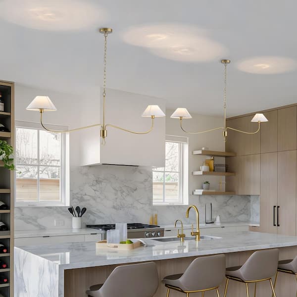 TinHon 2-Light Modern Gold Linear Chandelier with Fabric Shades