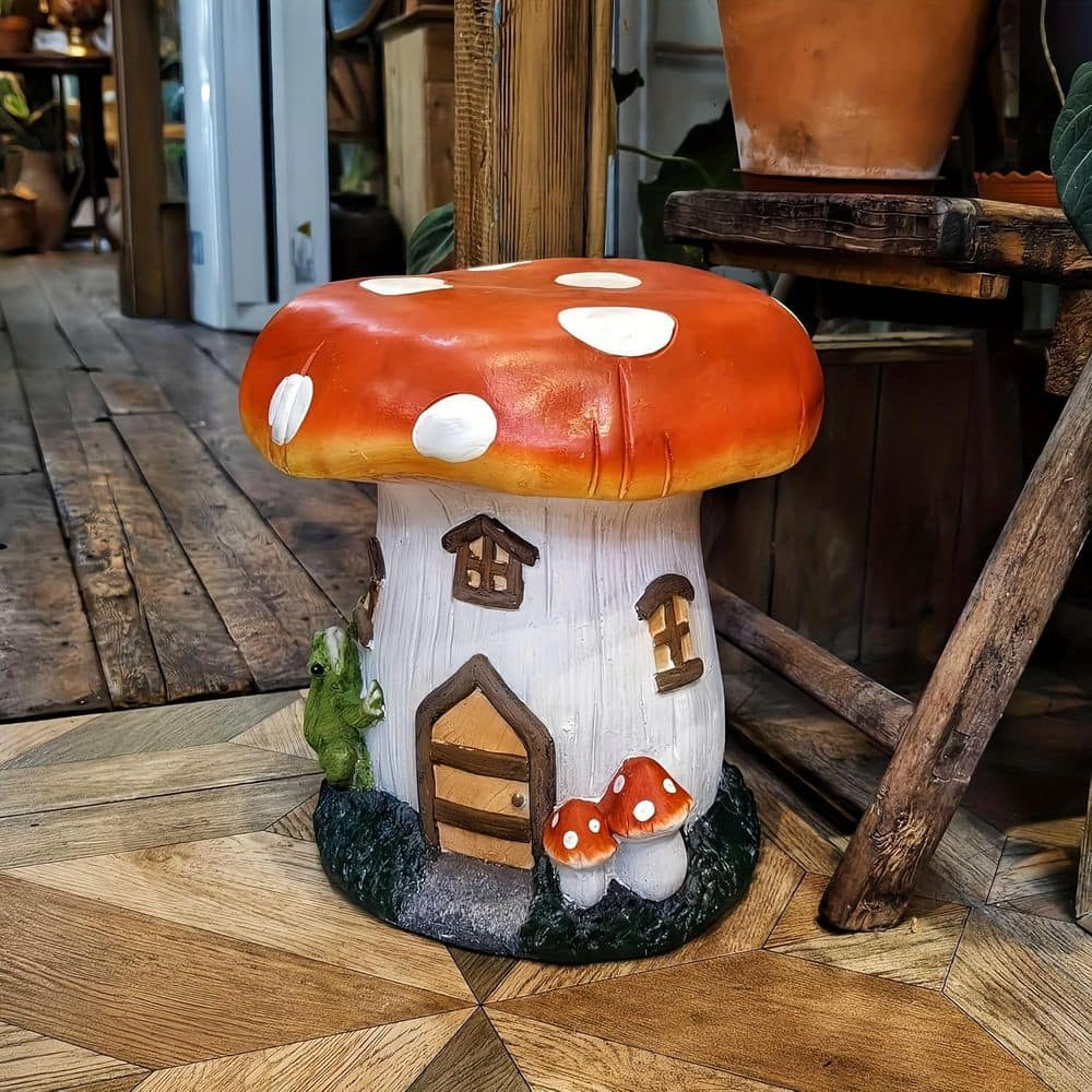 Ama pear 13.4 in. Resin Plastic Mushroom House Outdoor Side Table
