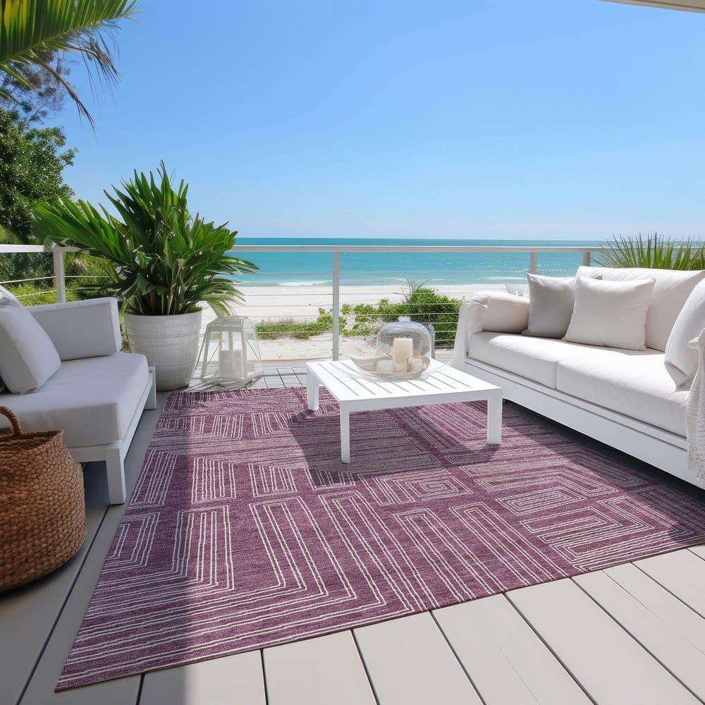 Eggplant Geometric Synthetic Flat Woven Washable Rug, 3' x 5'