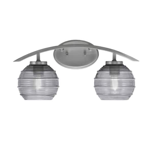 Unbranded Siena 18.25 in. 2-Light Vanity Light Graphite with Smoke Ribbed Glass Shades