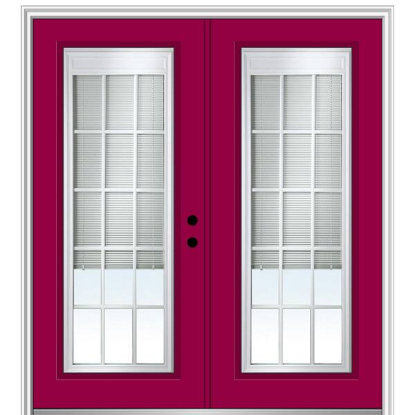 MMI Door 64 in. x 80 in. Internal Blinds and Grilles Left-Hand Full Lite Clear Low-E Painted Fiberglass Smooth Prehung Front Door