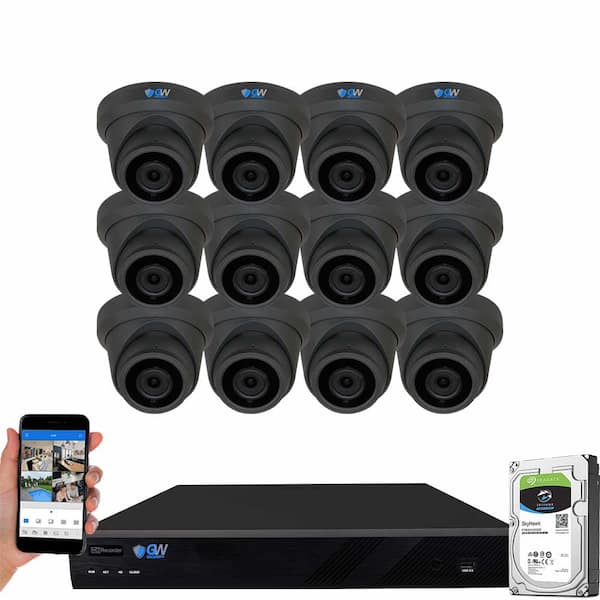 GW Security 16-Channel 8MP 4TB NVR Security Camera System 12 Wired Turret Cameras 2.8mm Fixed Lens Human/Vehicle Detection Mic