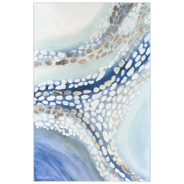 Empire Art Direct Blue 5 ft. x 8 ft. Teeming II Washable Abstract Art Felt Area Rug