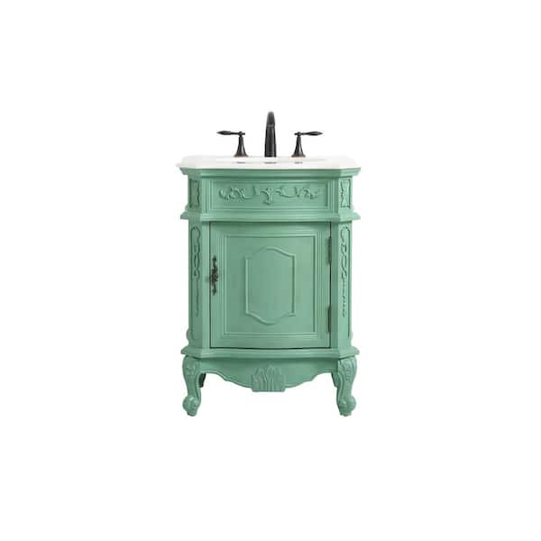 Unbranded Simply Living 24 in. W x 21.75 in. D x 34 in. H Bath Vanity in Vintage Mint with Ivory White Engineered Marble