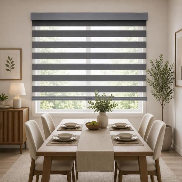 Grey Free-Stop Polyester Light-Filter Zebra Shades Roller Shades