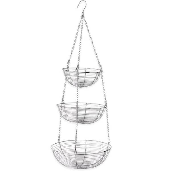12 in. W x 12 in. D x 30 in. H Copper 3-Tier Hanging Storage Basket with Adjustable Hooks