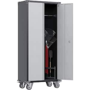 71 in. H x 31 in. W x 16 in. D Metal Rolling Storage Cabinet with Hanging Rod Steel Garage Cabinet in Black and Grey